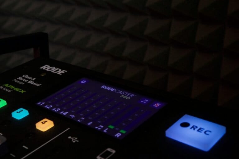 A Rodecaster Pro Recording Podcast Audio.