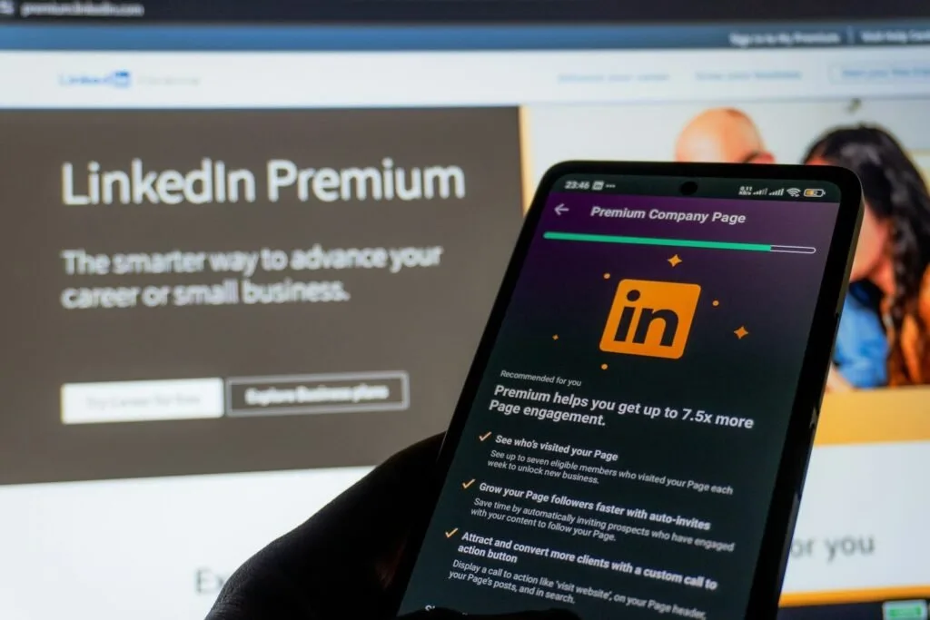 Smartphone Displaying Linkedin Premium Interface