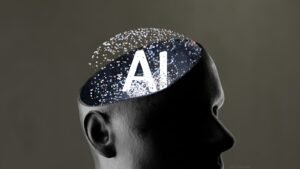 Artificial intelligence concept within a human head