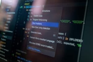 Computer screen displaying code with a context menu.