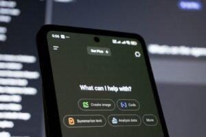 Smartphone screen displays ai chatbot interface