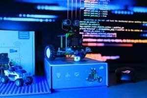 a robot that is sitting on top of a box